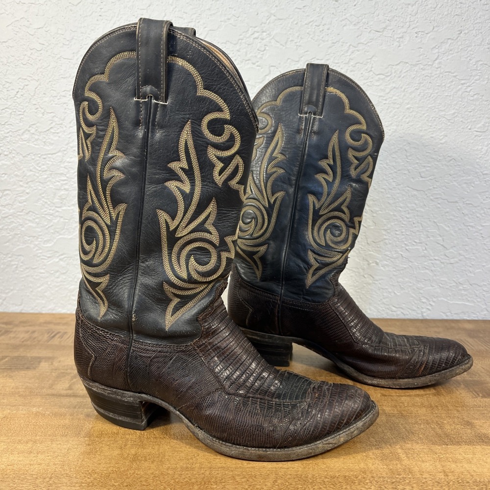 Justin Boots Style 838 Men's Sz 9 D Exotic Brown Black Lizard Skin Western